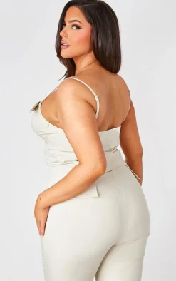 Sale PrettyLittleThing Plus Hook And Eye Corset Crop Top Stone