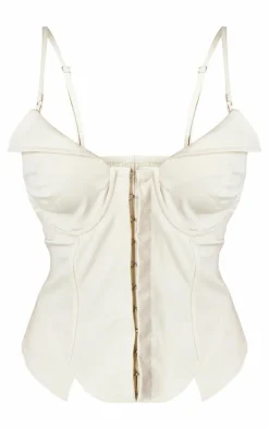 Sale PrettyLittleThing Plus Hook And Eye Corset Crop Top Stone