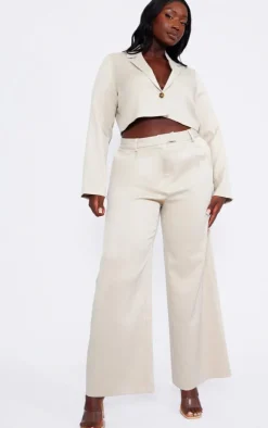 Hot PrettyLittleThing Plus Linen Look Cropped Blazer Stone