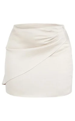 Sale PrettyLittleThing Plus Linen Look Ruched Detail Mini Skirt Stone