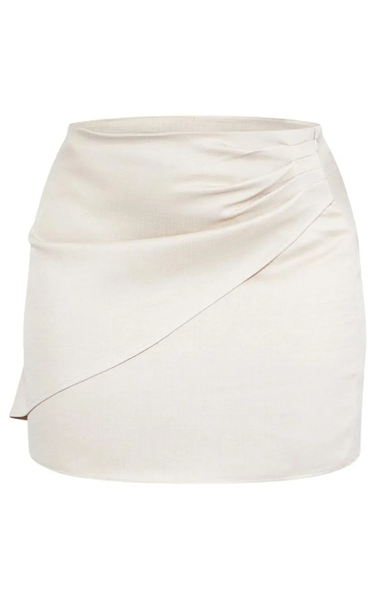 Sale PrettyLittleThing Plus Linen Look Ruched Detail Mini Skirt Stone