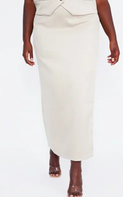 Clearance PrettyLittleThing Plus Linen Look Tailored Maxi Skirt Stone