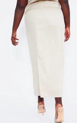 Clearance PrettyLittleThing Plus Linen Look Tailored Maxi Skirt Stone