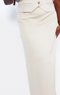 Clearance PrettyLittleThing Plus Linen Look Tailored Maxi Skirt Stone