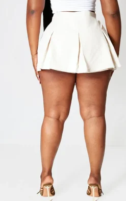 Plus Stone Mid Waist Tailored Woven Box Pleat Skater Skort
