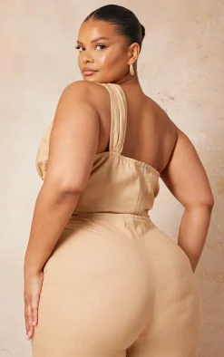 Discount PrettyLittleThing Plus One Shoulder Corset Top Stone