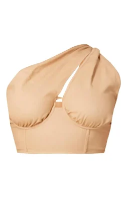 Discount PrettyLittleThing Plus One Shoulder Corset Top Stone