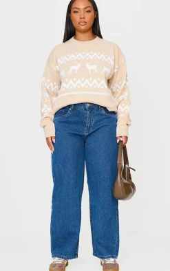 PrettyLittleThing Oversized Sweaters*Plus Oversized Fairisle Panel Christmas Sweater