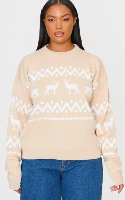 PrettyLittleThing Oversized Sweaters*Plus Oversized Fairisle Panel Christmas Sweater