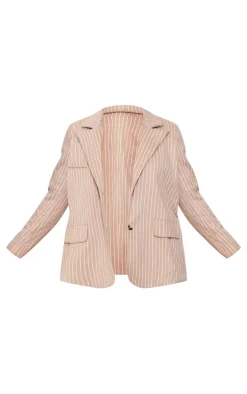 Plus Stone Oversized Pinstripe Single Breasted Blazer