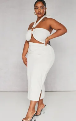 Plus Ring Detail Halterneck Midi Dress-PrettyLittleThing Online