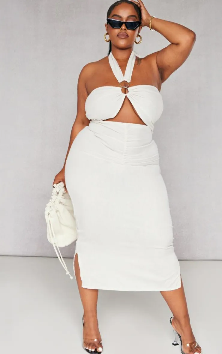 Plus Ring Detail Halterneck Midi Dress-PrettyLittleThing Online