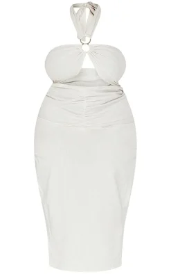 Plus Ring Detail Halterneck Midi Dress-PrettyLittleThing Online