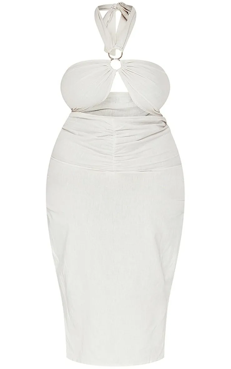 Plus Ring Detail Halterneck Midi Dress-PrettyLittleThing Online