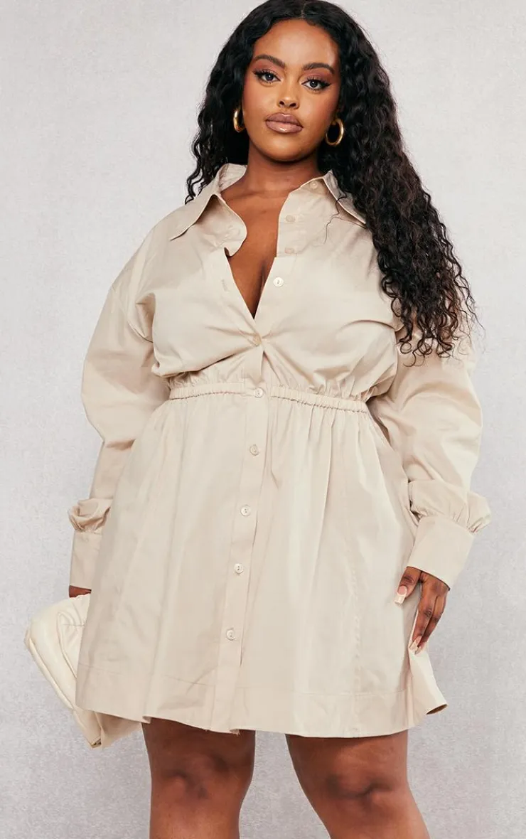 Plus Ruched Waist Button Up Shirt Dress-PrettyLittleThing Online