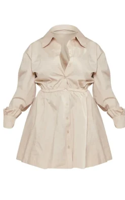 Plus Ruched Waist Button Up Shirt Dress-PrettyLittleThing Online
