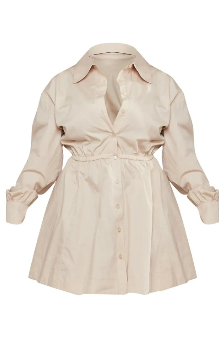 Plus Ruched Waist Button Up Shirt Dress-PrettyLittleThing Online