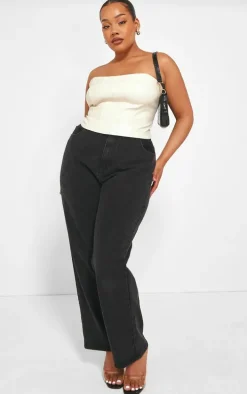Plus Stone Seam Detail Faux Leather Bandeau