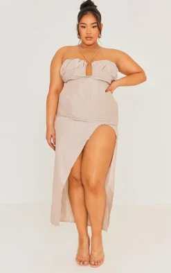 Plus Side Split Halterneck Midi Dress-PrettyLittleThing Sale