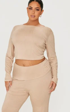 New PrettyLittleThing Plus Soft Touch Long Sleeve Top Stone