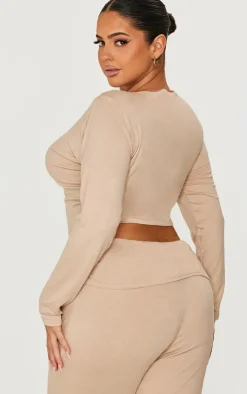 New PrettyLittleThing Plus Soft Touch Long Sleeve Top Stone