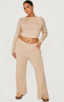 New PrettyLittleThing Plus Soft Touch Long Sleeve Top Stone