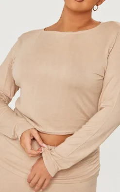 New PrettyLittleThing Plus Soft Touch Long Sleeve Top Stone