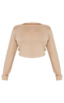 New PrettyLittleThing Plus Soft Touch Long Sleeve Top Stone