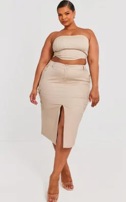 Outlet PrettyLittleThing Plus Split Front Cargo Skirt Stone
