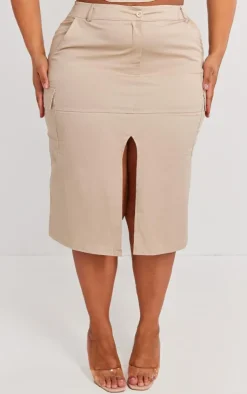 Outlet PrettyLittleThing Plus Split Front Cargo Skirt Stone