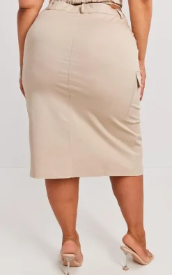 Outlet PrettyLittleThing Plus Split Front Cargo Skirt Stone