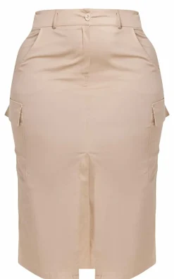 Outlet PrettyLittleThing Plus Split Front Cargo Skirt Stone