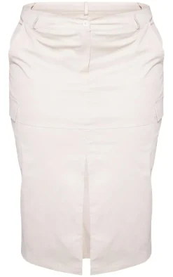 Outlet PrettyLittleThing Plus Split Front Cargo Skirt Stone