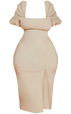 Plus Stretch Woven Puff Sleeve Midi Dress-PrettyLittleThing Online
