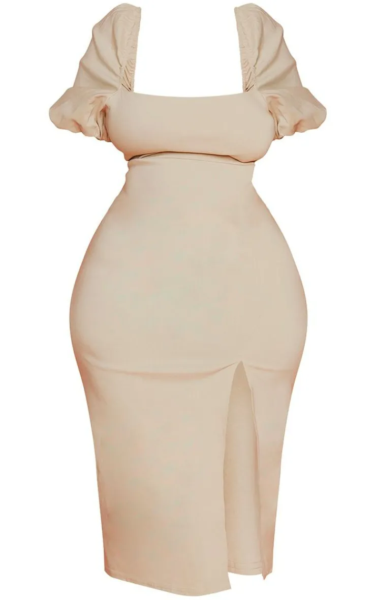 Plus Stretch Woven Puff Sleeve Midi Dress-PrettyLittleThing Online