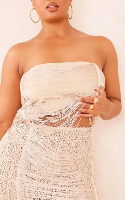 New PrettyLittleThing Plus Tassel Bandeau Top Stone
