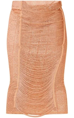 New PrettyLittleThing Plus Tassel Crochet Maxi Skirt Stone
