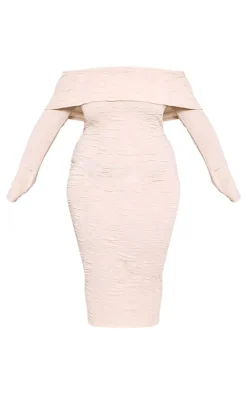 Plus Textured Fold Over Bardot Midi Dress-PrettyLittleThing Clearance