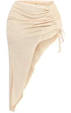 Hot PrettyLittleThing Plus Textured Knit Ruched Midi Skirt Stone