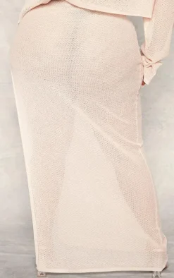 Best PrettyLittleThing Plus Textured Sheer Knit Ruched Side Maxi Skirt Stone