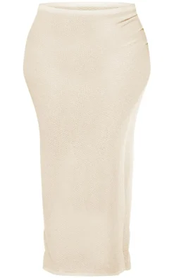 Best PrettyLittleThing Plus Textured Sheer Knit Ruched Side Maxi Skirt Stone
