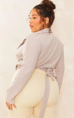 Plus Stone Textured Wrap Around Crop Blazer