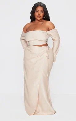 Hot PrettyLittleThing Plus Tie Side Midi Skirt Stone