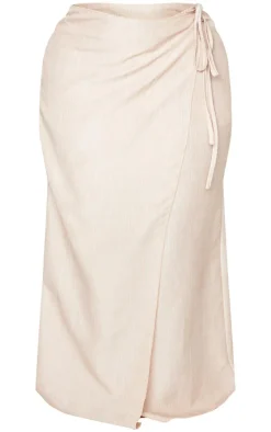 Hot PrettyLittleThing Plus Tie Side Midi Skirt Stone