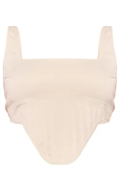 Online PrettyLittleThing Plus Twill Dip Hem Structured Cargo Corset Stone