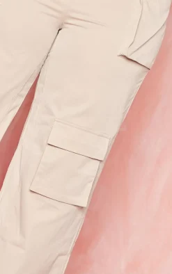 Discount PrettyLittleThing Plus Twill Pocket Detail High Waist Cargo Pants Stone