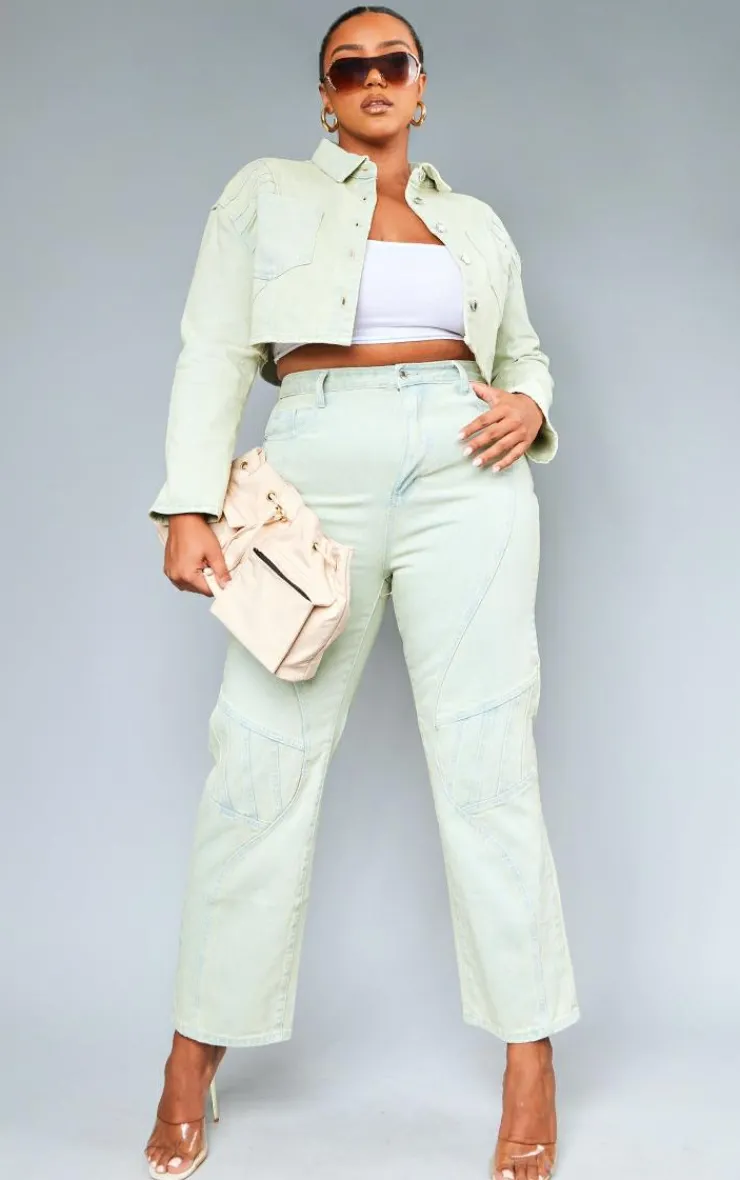 Hot PrettyLittleThing Plus Vintage Wash Seam Detail Cargo Denim Jeans Stone