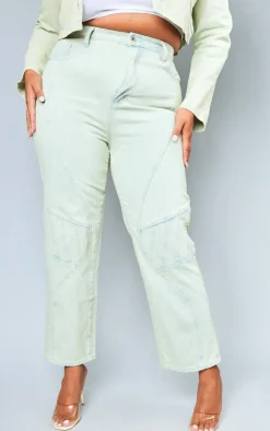 Hot PrettyLittleThing Plus Vintage Wash Seam Detail Cargo Denim Jeans Stone