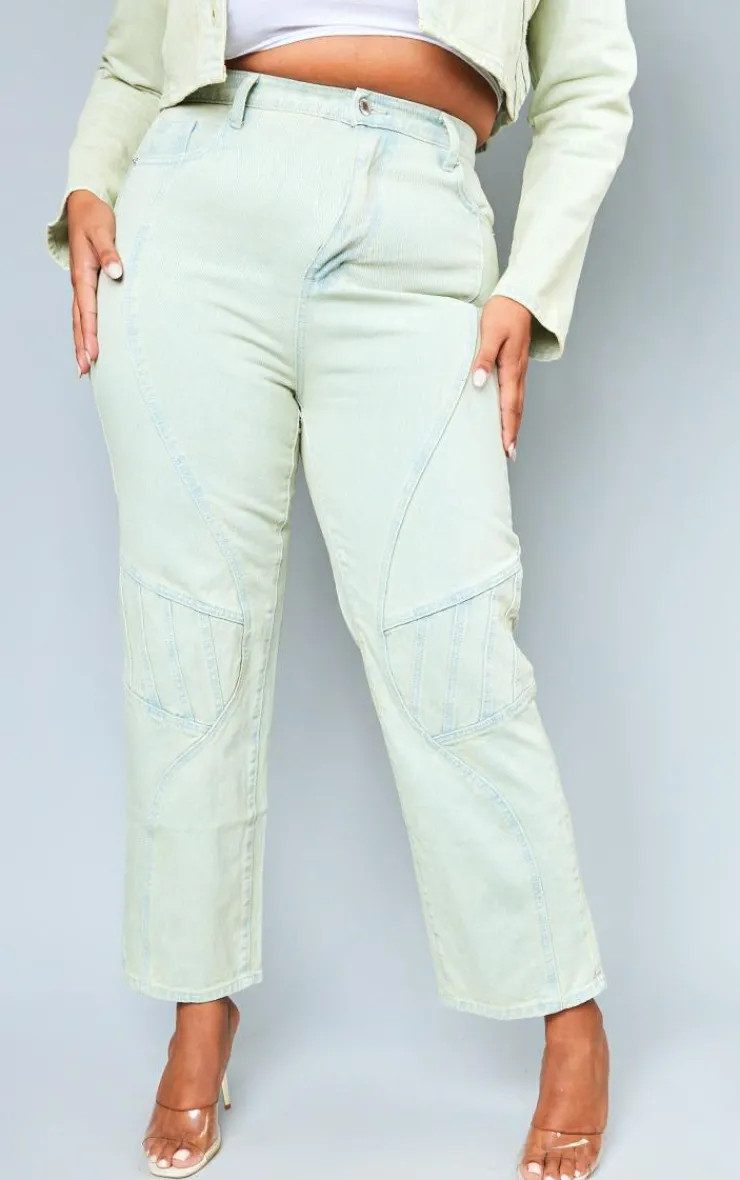 Hot PrettyLittleThing Plus Vintage Wash Seam Detail Cargo Denim Jeans Stone