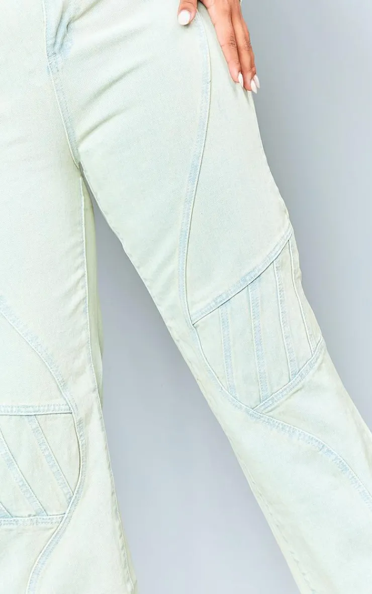 Hot PrettyLittleThing Plus Vintage Wash Seam Detail Cargo Denim Jeans Stone